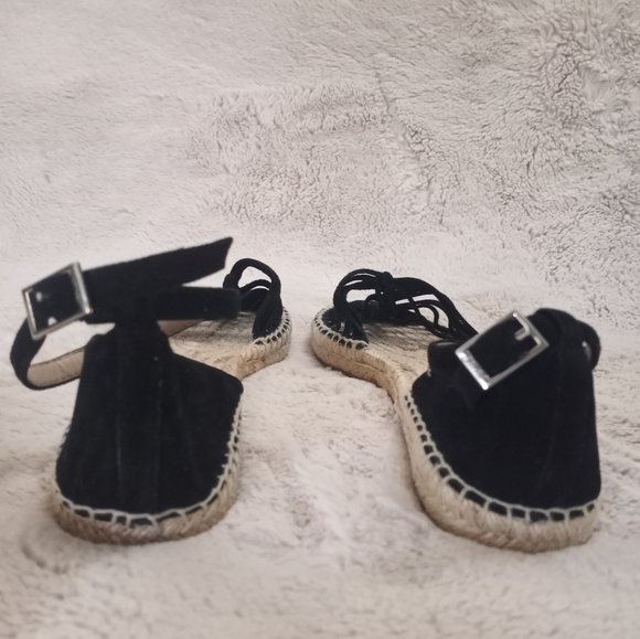 Jewel Badgley Mischka Black Suede Strappy Espadrilles with Buckle Ankle Strap - Picture 4 of 7